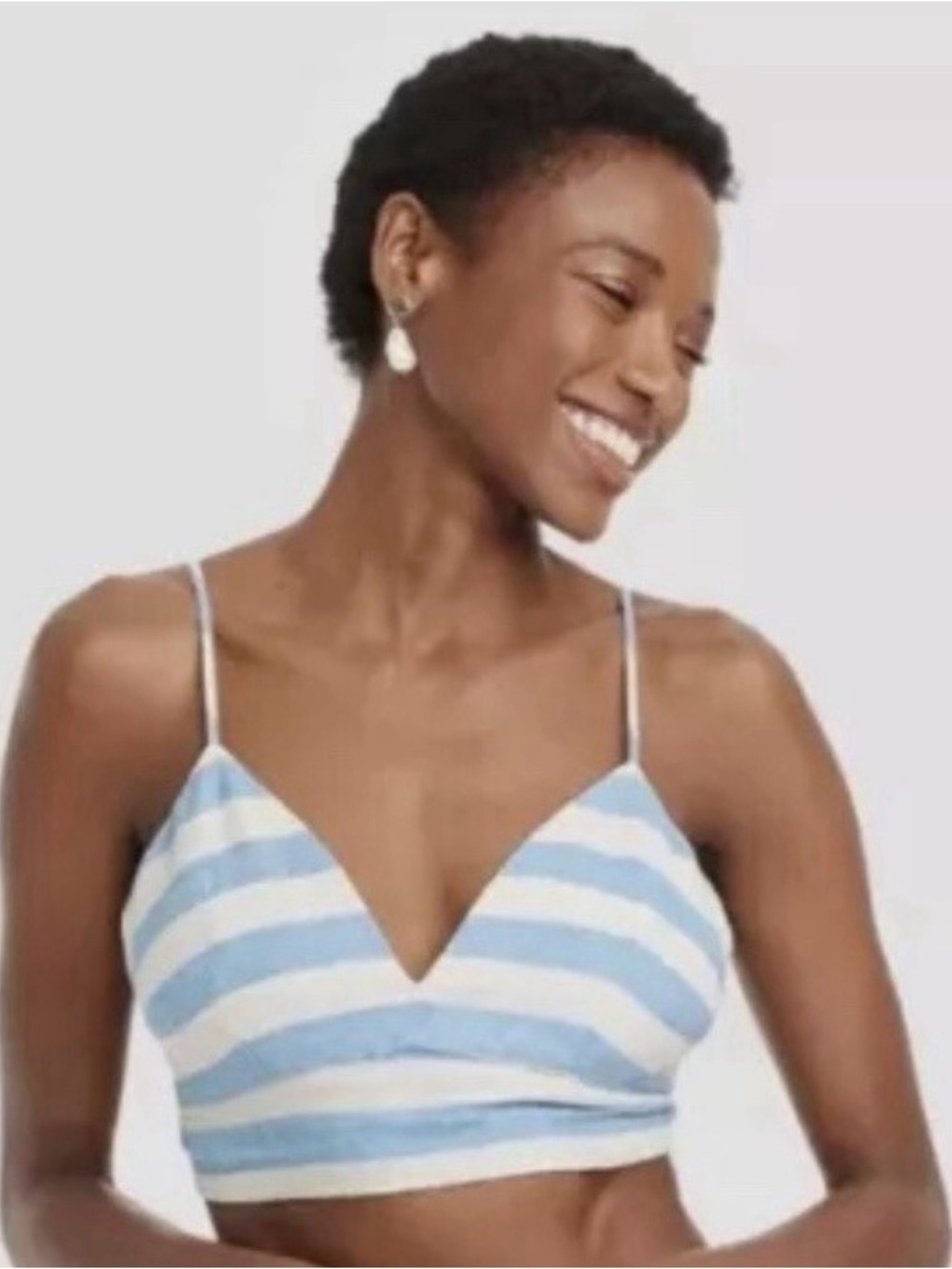 a new day Light Blue & White Striped V‑Neck Cropped Camisole